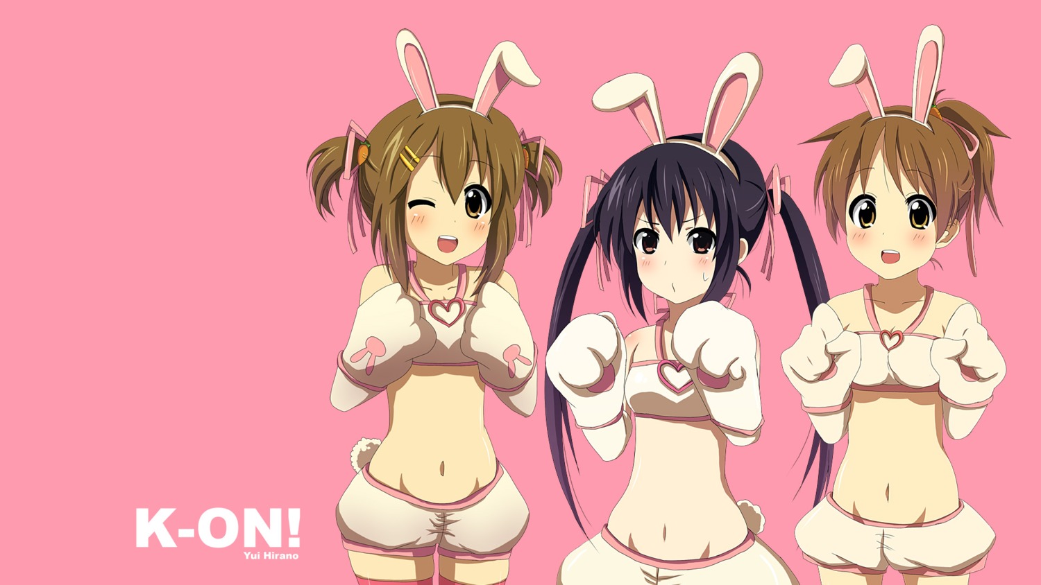 animal_ears, bunny_ears, hirano_yui, hirasawa_ui, hirasawa_yui, k-on!, nakano_azusa, wallpaper