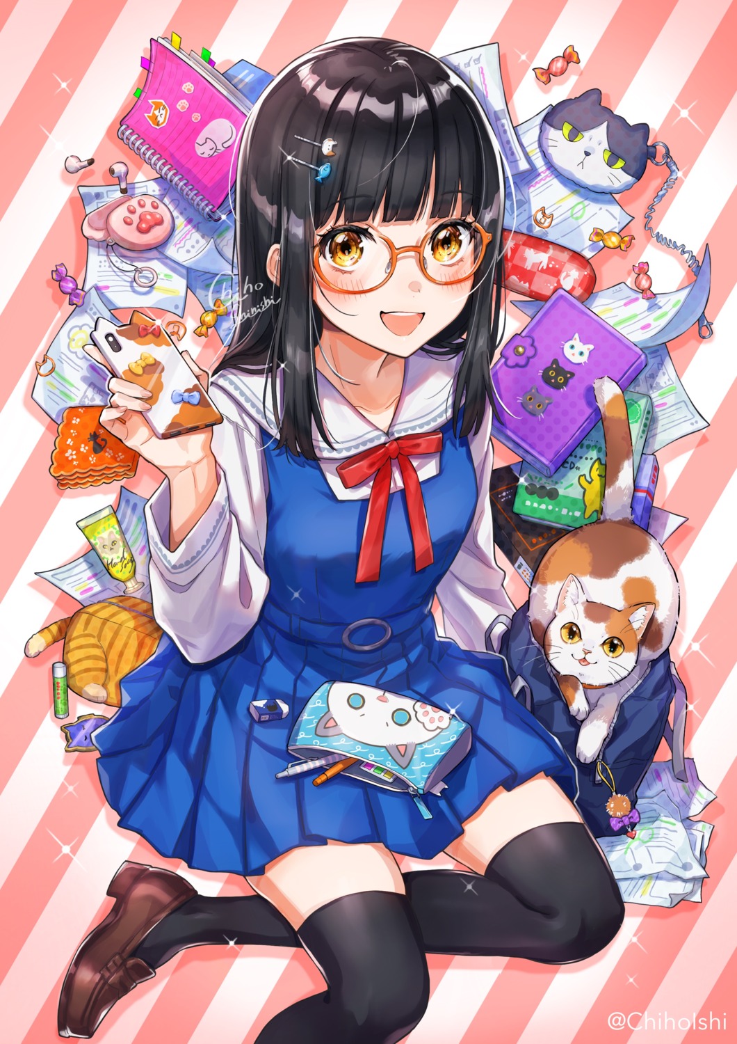 megane, neko, piroshiki123, seifuku, skirt_lift, thighhighs