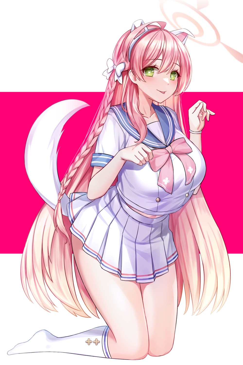 animal_ears, bindong, blue_archive, halo, seifuku, skirt_lift, tail