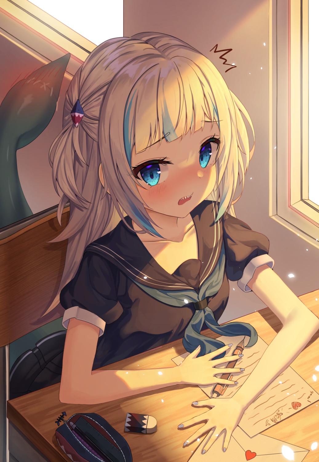 gawr_gura, hololive, hololive_english, monmo_mu, seifuku, tail