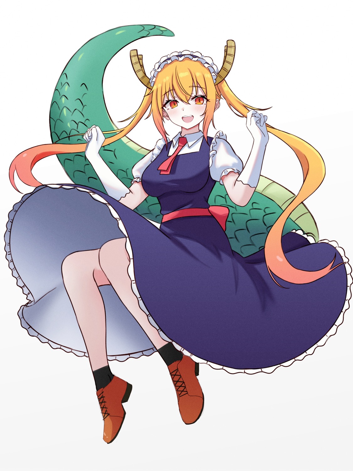 horns, kano_(wi3028), kobayashi-san_chi_no_maidragon, maid, skirt_lift, tail, tooru_(maidragon)
