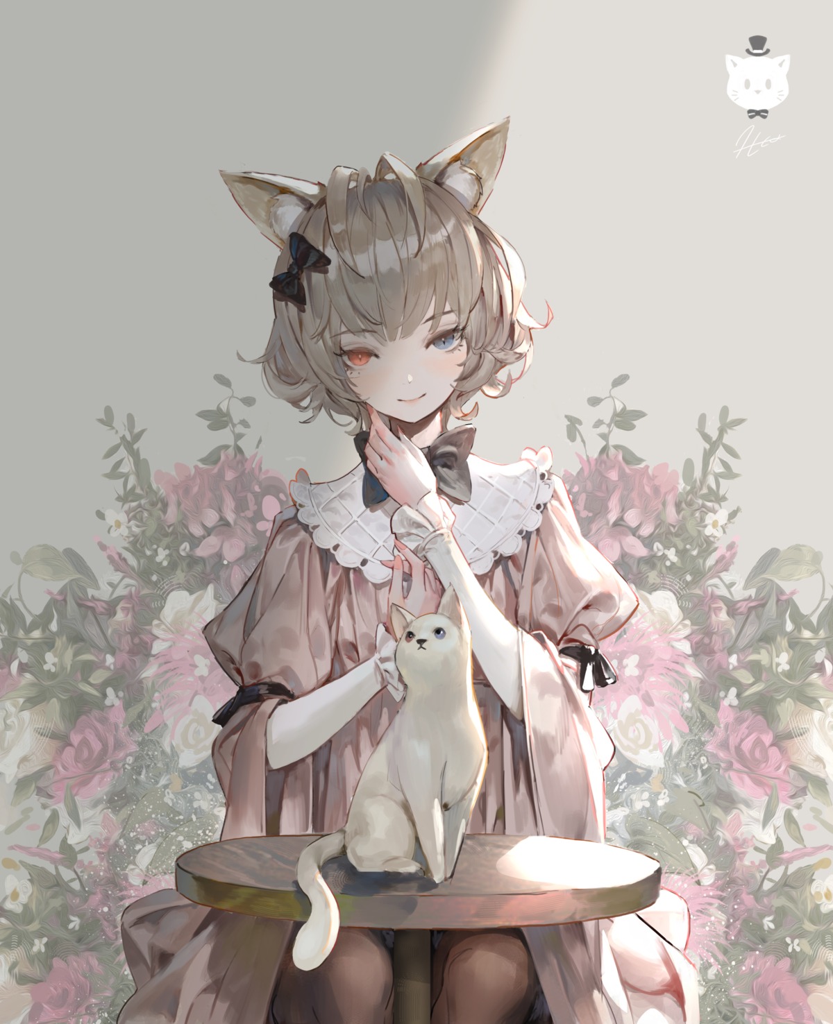 animal_ears, dress, heterochromia, jung_wonjo, neko