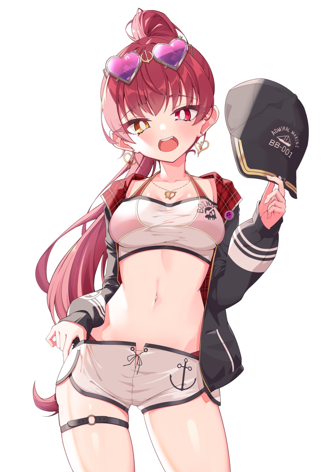 bikini, garter, heterochromia, hololive, houshou_marine, megane, quarterlift, see_through