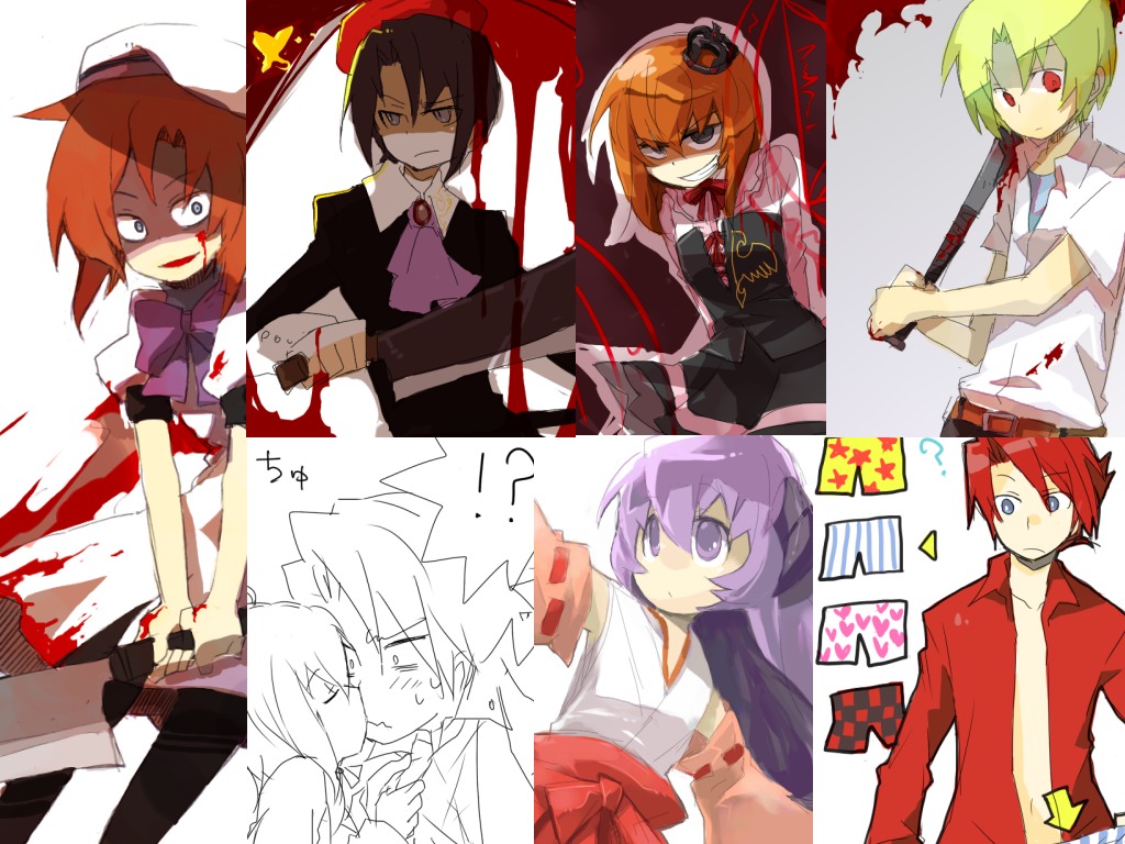 blood, hanyuu, higurashi_no_naku_koro_ni, horns, houjou_satoshi, kanon_(umineko), miko, ryuuguu_rena