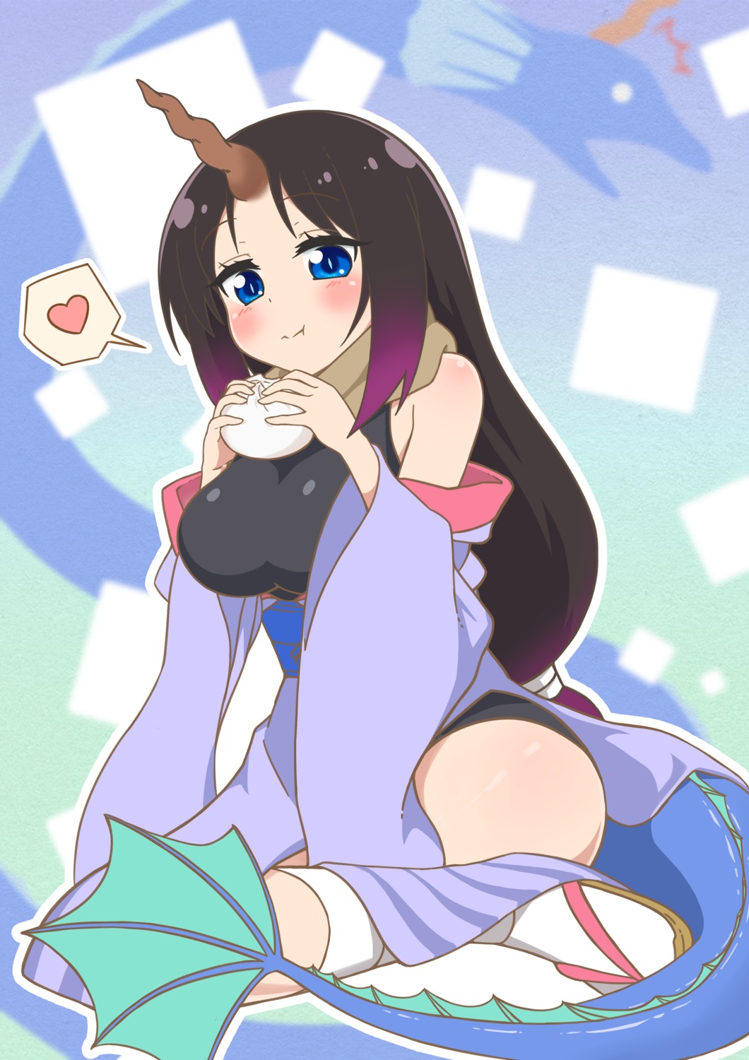 elma_(maidragon), horns, hunjeori, japanese_clothes, kobayashi-san_chi_no_maidragon, leotard, tail