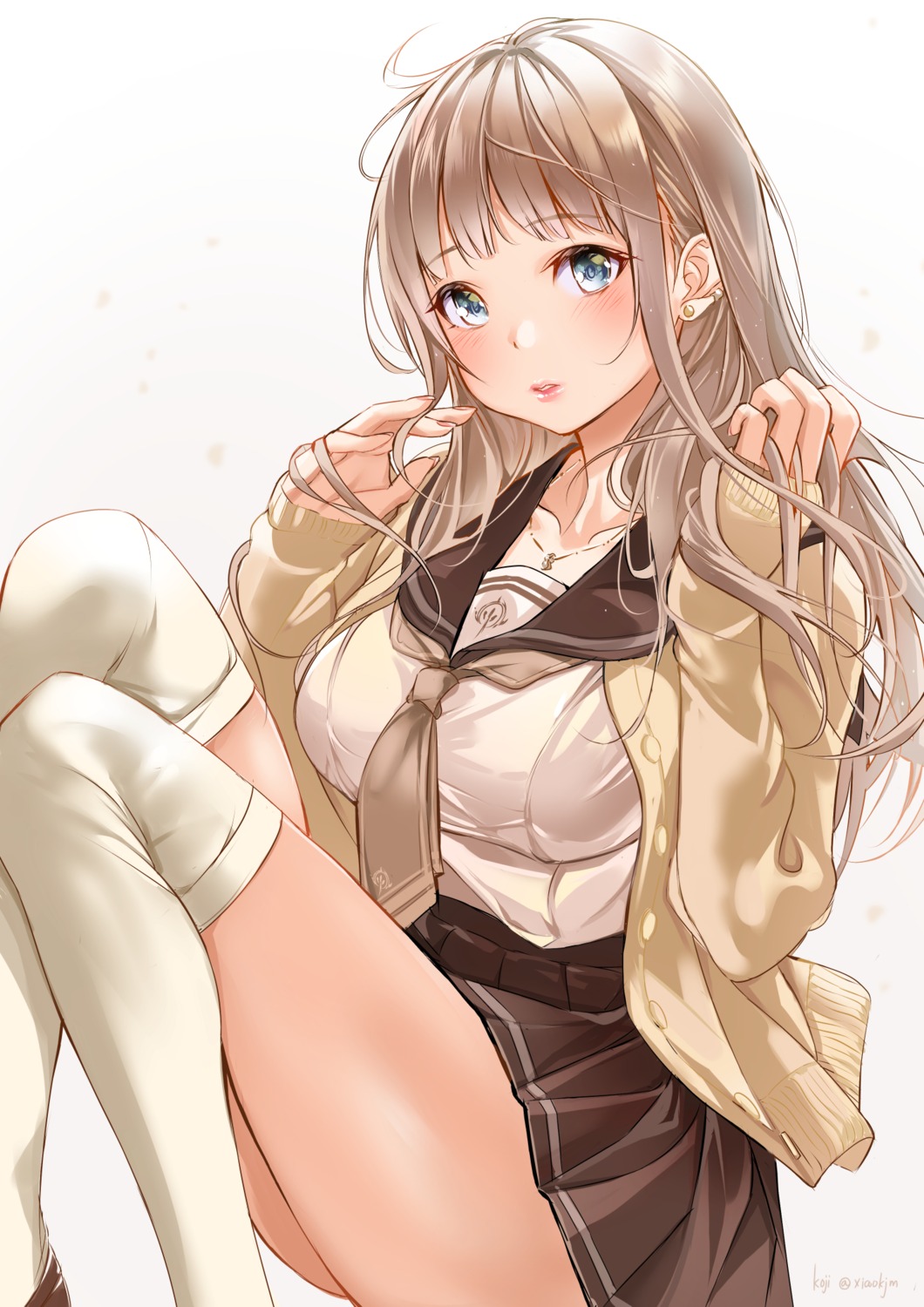 koji_(kojikojimdw), seifuku, skirt_lift, sweater, thighhighs