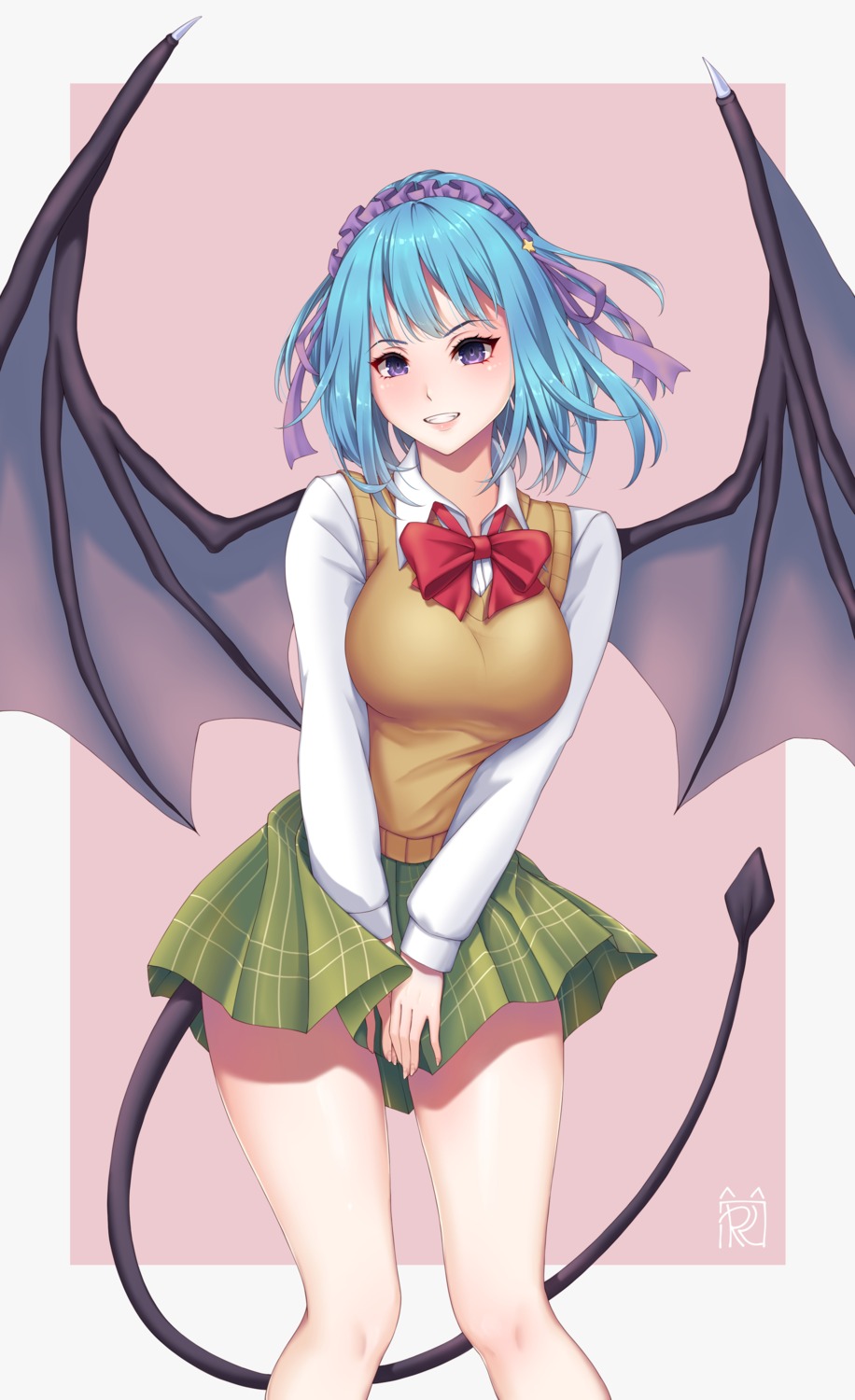 devil, kurono_kurumu, rinko_riban, rosario_to_vampire, seifuku, skirt_lift, sweater, tail, wings
