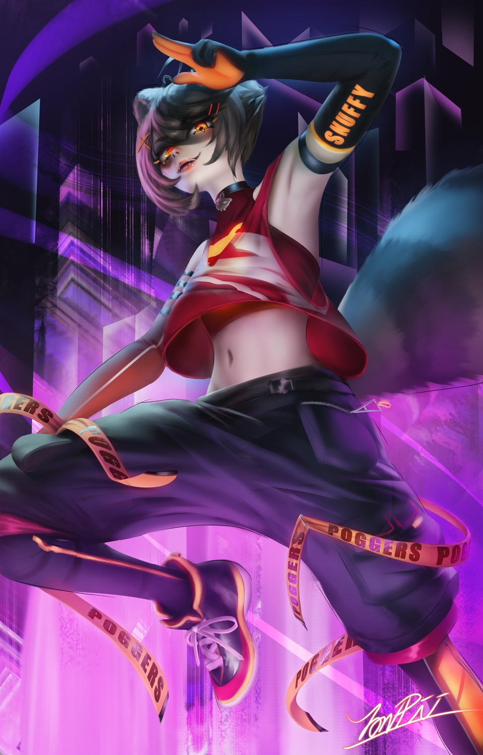 animal_ears, see_through, shirt_lift, snuffy_(twitch), tail, vshojo, yonpii