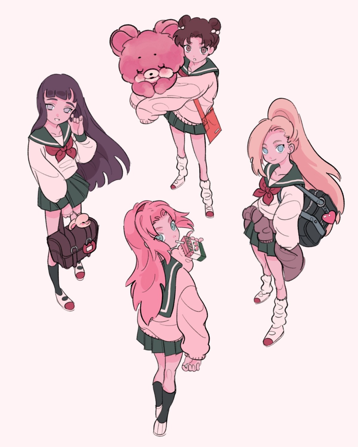 haruno_sakura, hyuuga_hinata, moumurity, naruto, seifuku, sweater, tenten, yamanaka_ino