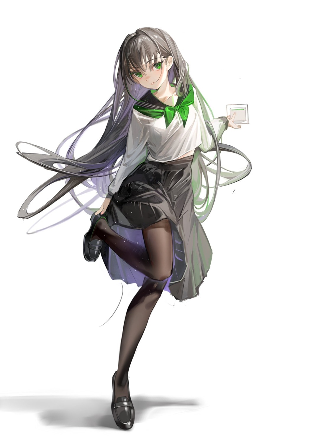 pantyhose, rumoon, seifuku, skirt_lift