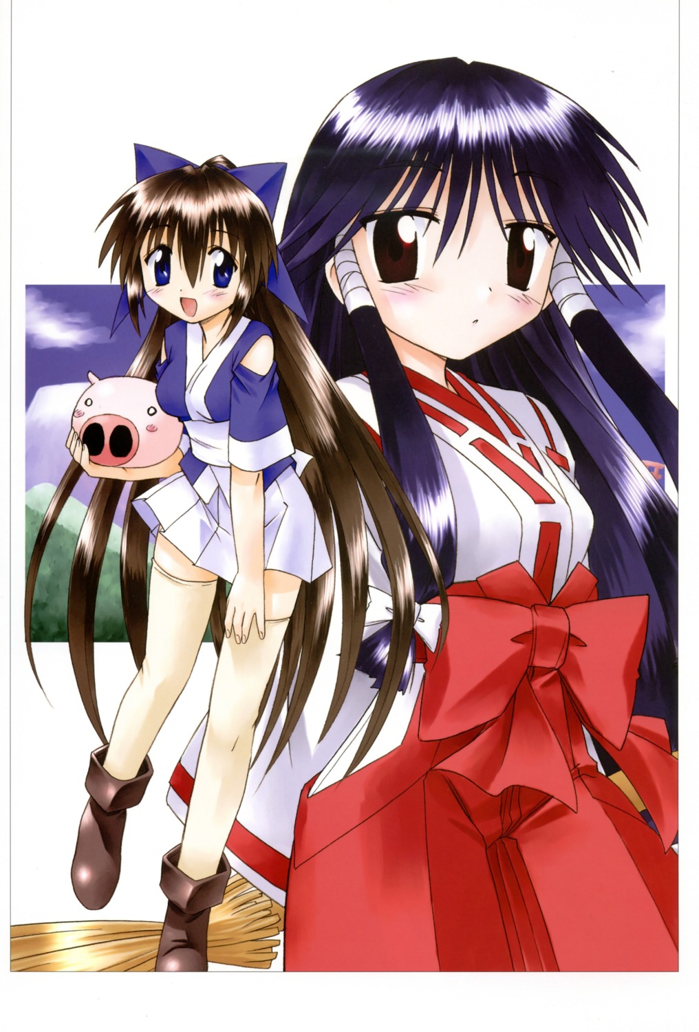 fujishiro_takeshi, japanese_clothes, machi, miko, nagasarete_airantou, suzu, thighhighs, tonkatsu