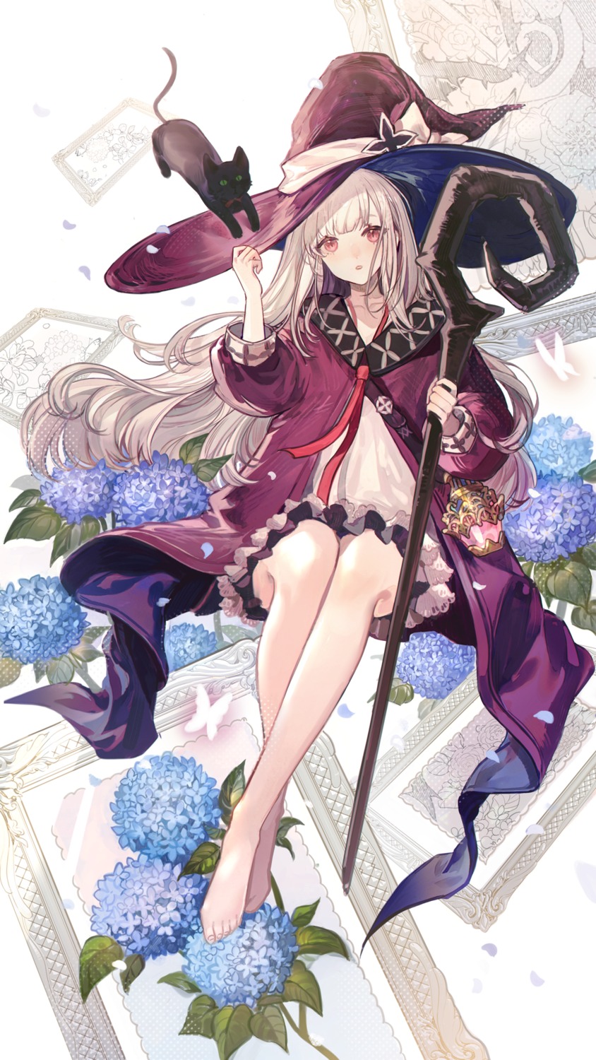 feet, neko, revived_witch, senryoko, skirt_lift, weapon, witch