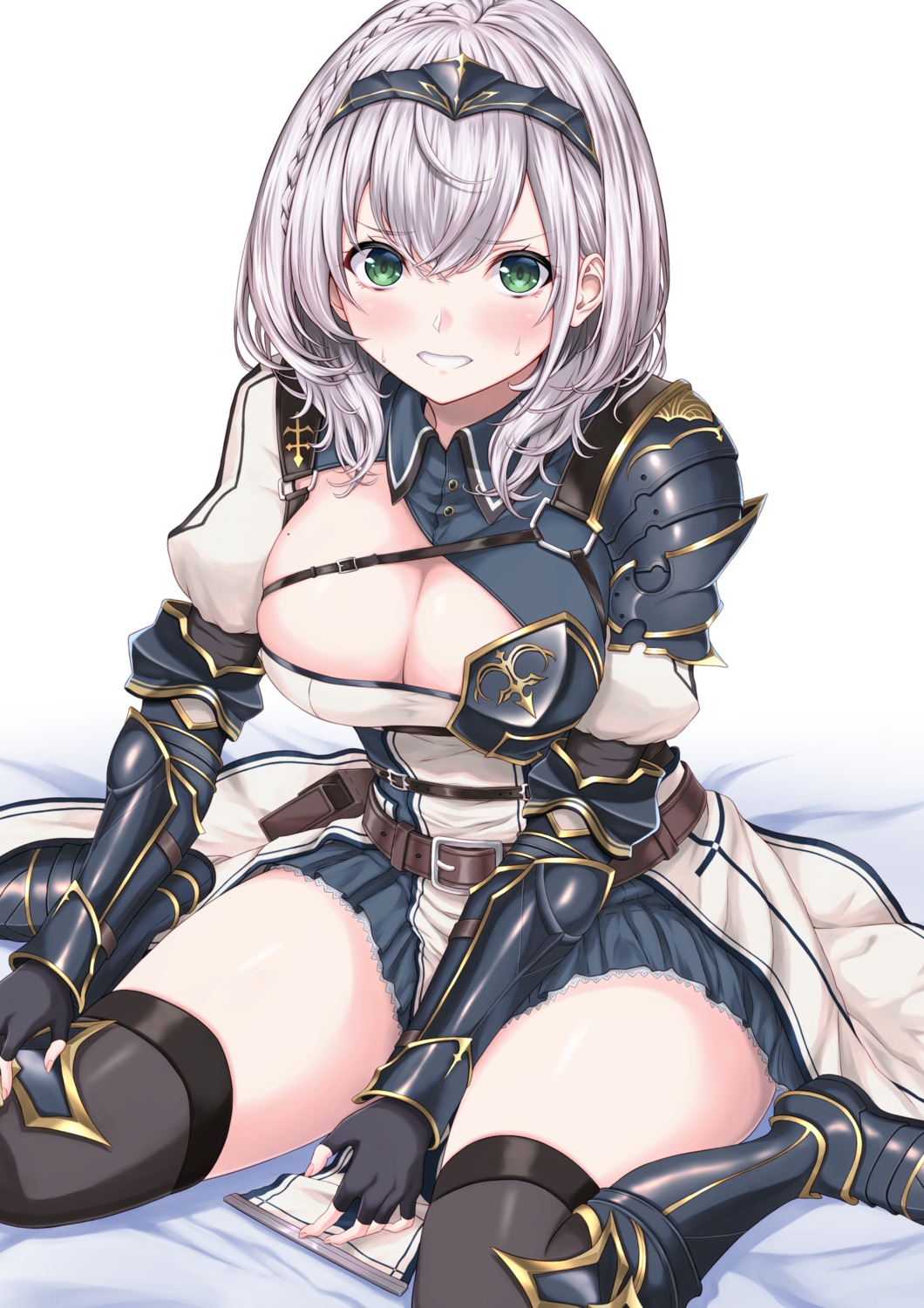 armor, hololive, no_bra, shirogane_noel, takahashi, thighhighs