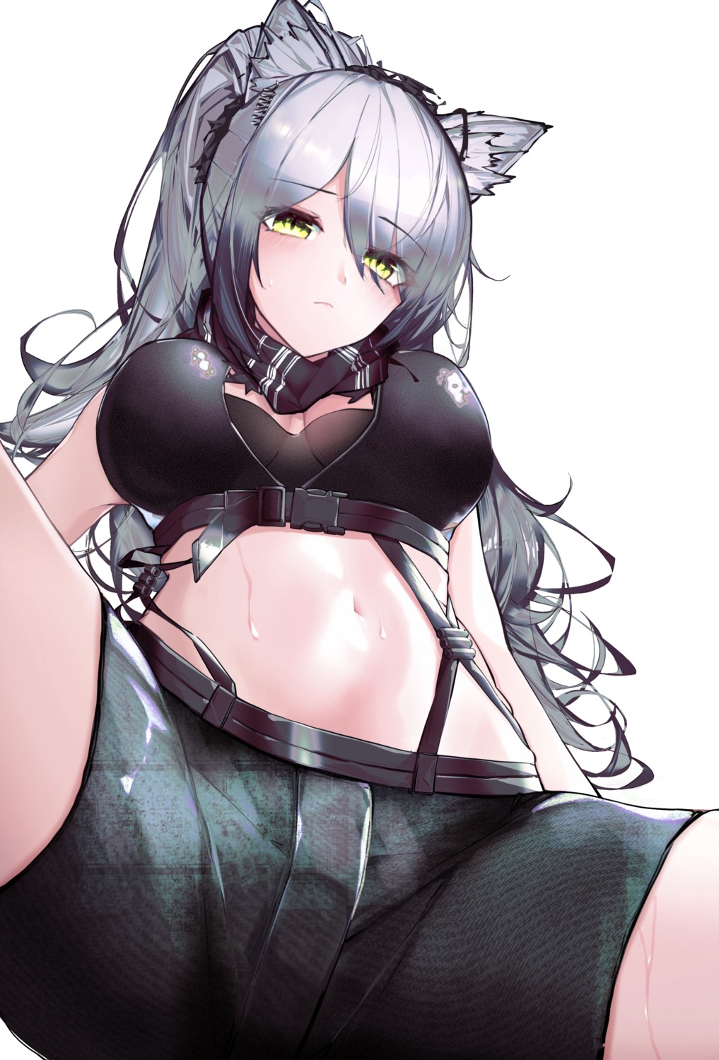animal_ears, arknights, cleavage, leria_v, no_bra, schwarz_(arknights), see_through