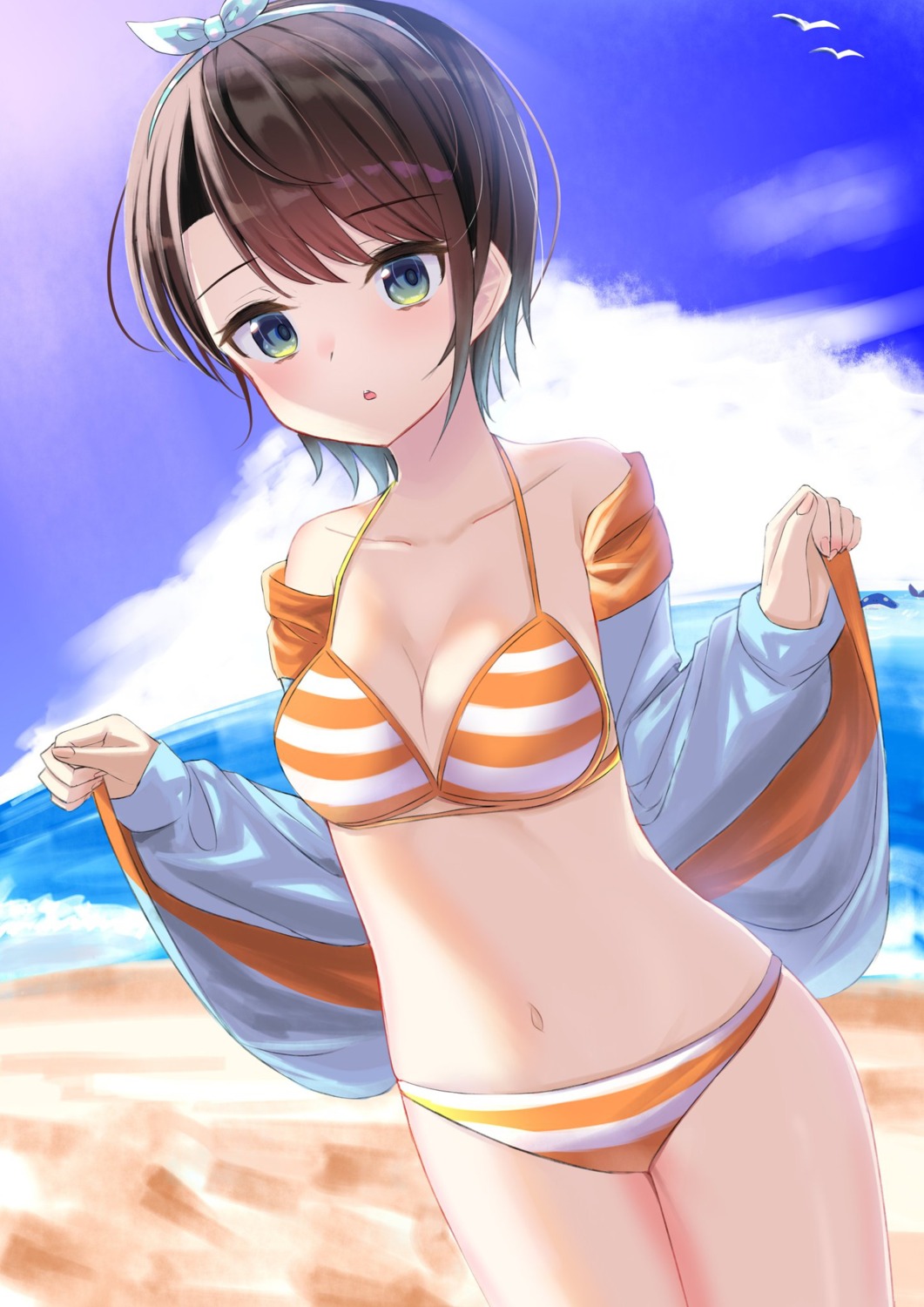 bikini, cleavage, hololive, natsuki_(natukituki), oozora_subaru, open_shirt, swimsuits