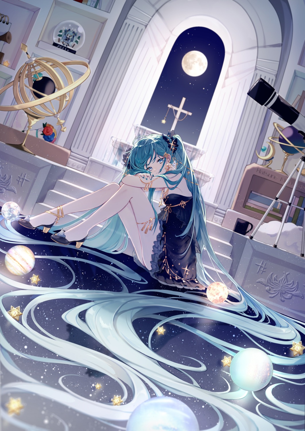 dress, hatsune_miku, heels, nishina_hima, no_bra, skirt_lift, vocaloid