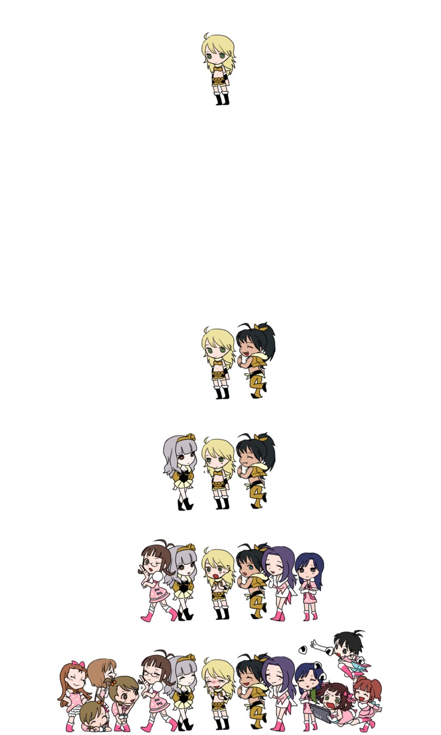 akizuki_ritsuko, amami_haruka, chibi, futami_ami, futami_mami, ganaha_hibiki, hagiwara_yukiho, hoshii_miki, inoguchinko, kikuchi_makoto, kisaragi_chihaya, minase_iori, miura_azusa, shijou_takane, takatsuki_yayoi, the_idolm@ster