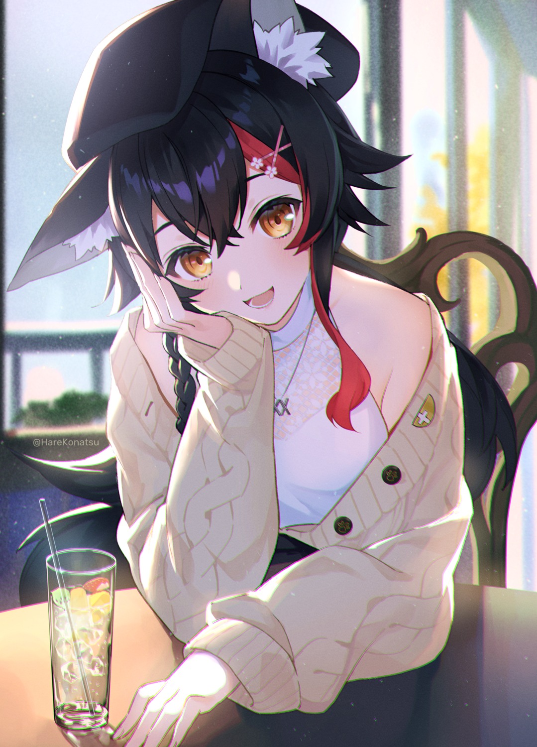 animal_ears, fishnets, hololive, hololive_gamers, konatsu_hare, ookami_mio, see_through, sweater