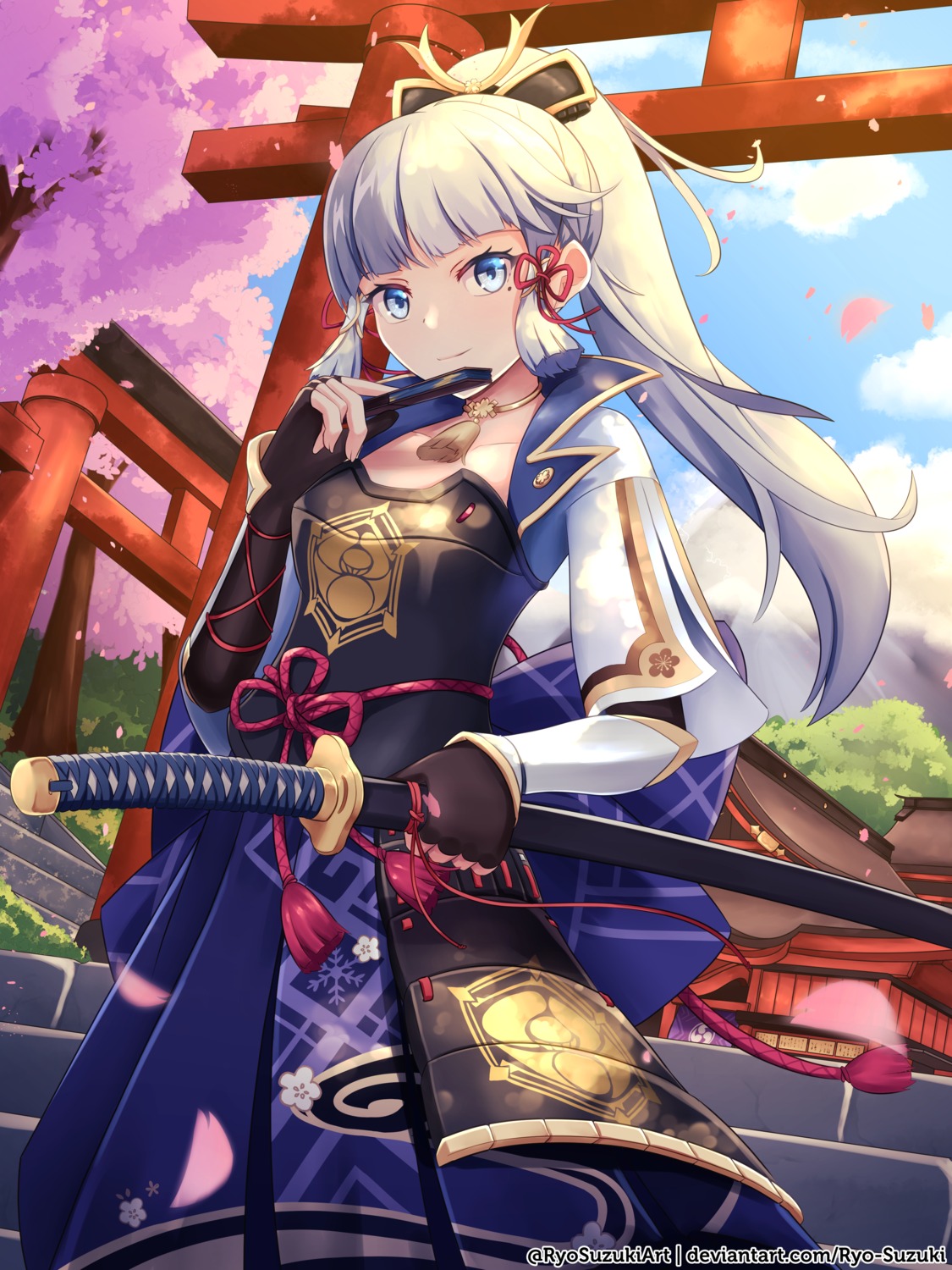 armor, genshin_impact, japanese_clothes, kamisato_ayaka, ryo-suzuki, sword
