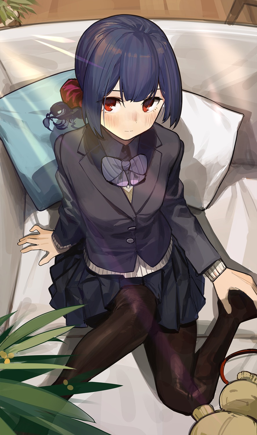 morino_rinze, pantyhose, seifuku, skirt_lift, sweater, the_idolm@ster, the_idolm@ster_shiny_colors, zhili_xingzou