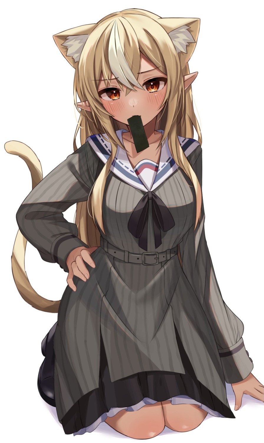 animal_ears, elf, hololive, moonbell, nekomimi, pointy_ears, seifuku, shiranui_flare