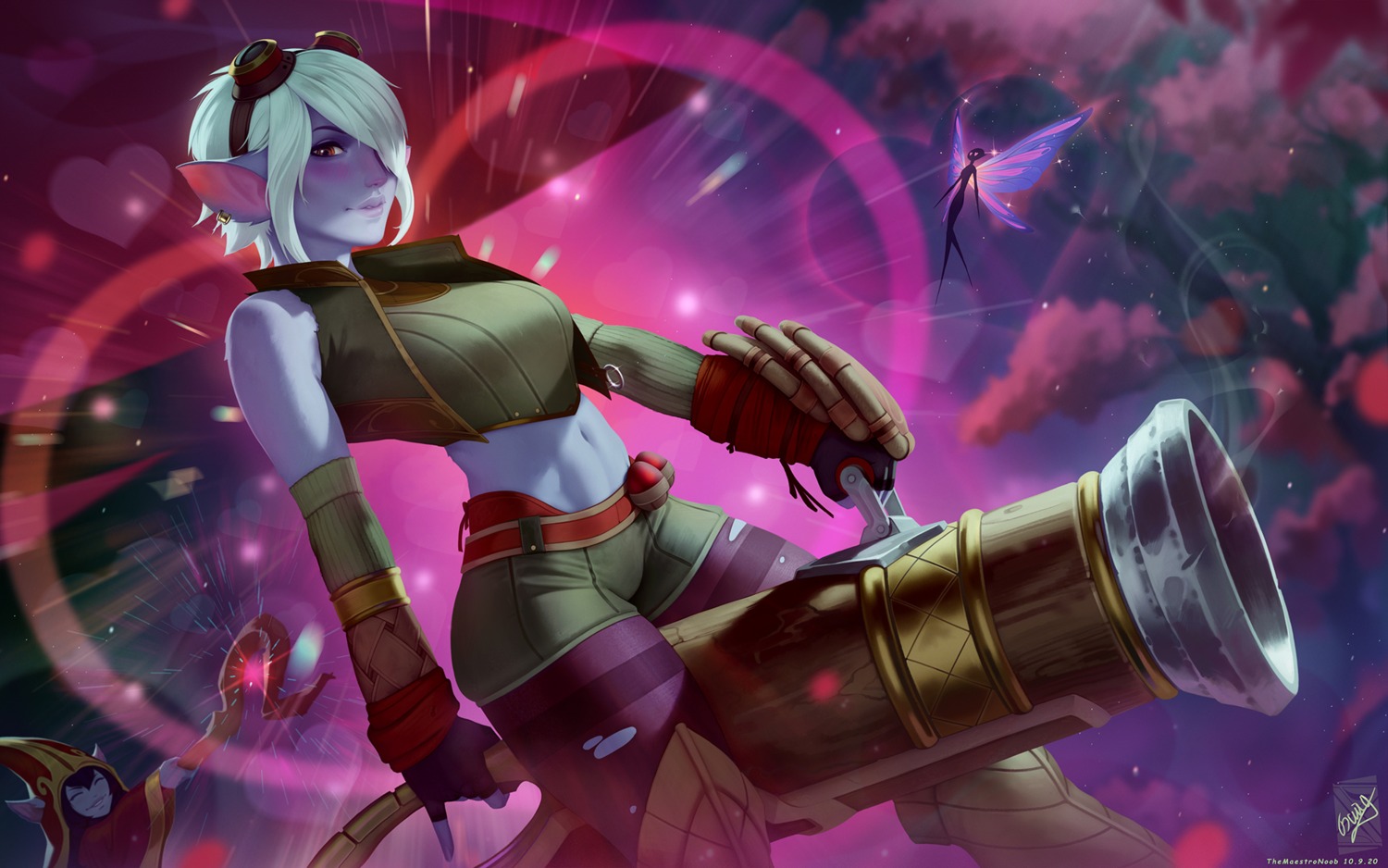 fairy, gun, league_of_legends, monster_girl, pointy_ears, themaestronoob, tristana_(league_of_legends)