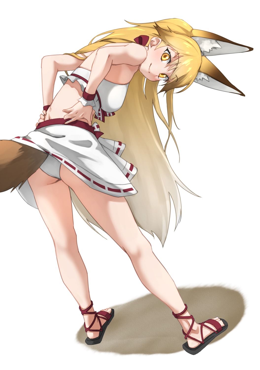 animal_ears, ass, bikini, ezo_red_fox, kemono_friends, kitsune, skirt_lift, swimsuits, tail, tanabe_(fueisei)