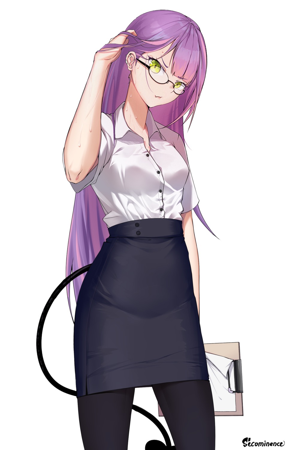 dress_shirt, hololive, megane, pantyhose, tail, therrao, tokoyami_towa