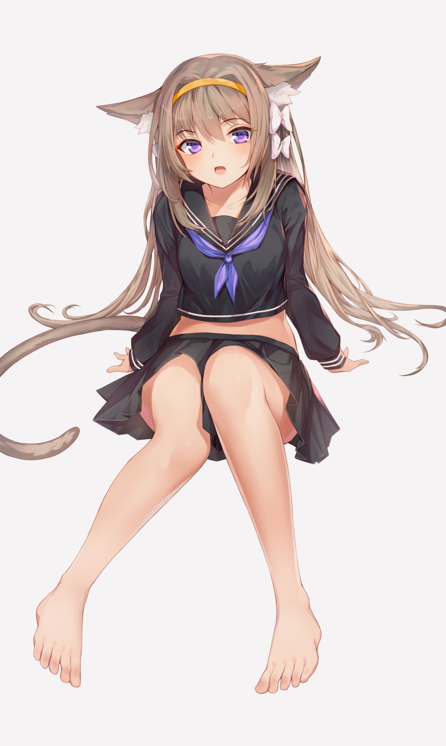 animal_ears, btraphen, feet, nekomimi, seifuku, skirt_lift, tail
