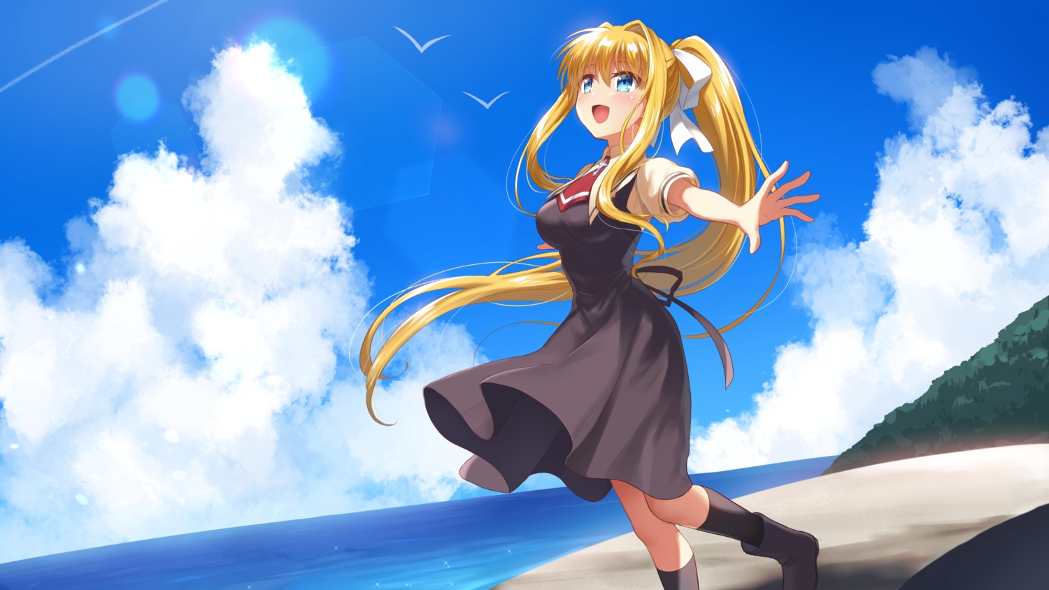 air, kamio_misuzu, nakamura_hinato, seifuku, skirt_lift