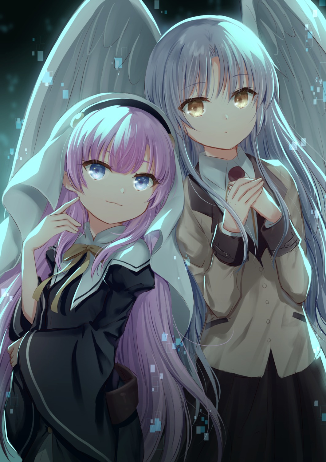 angel_beats!, crossover, kamisama_ni_natta_hi, nakamura_hinato, nun, satou_hina_(kamisama_ni_natta_hi), seifuku, tachibana_kanade