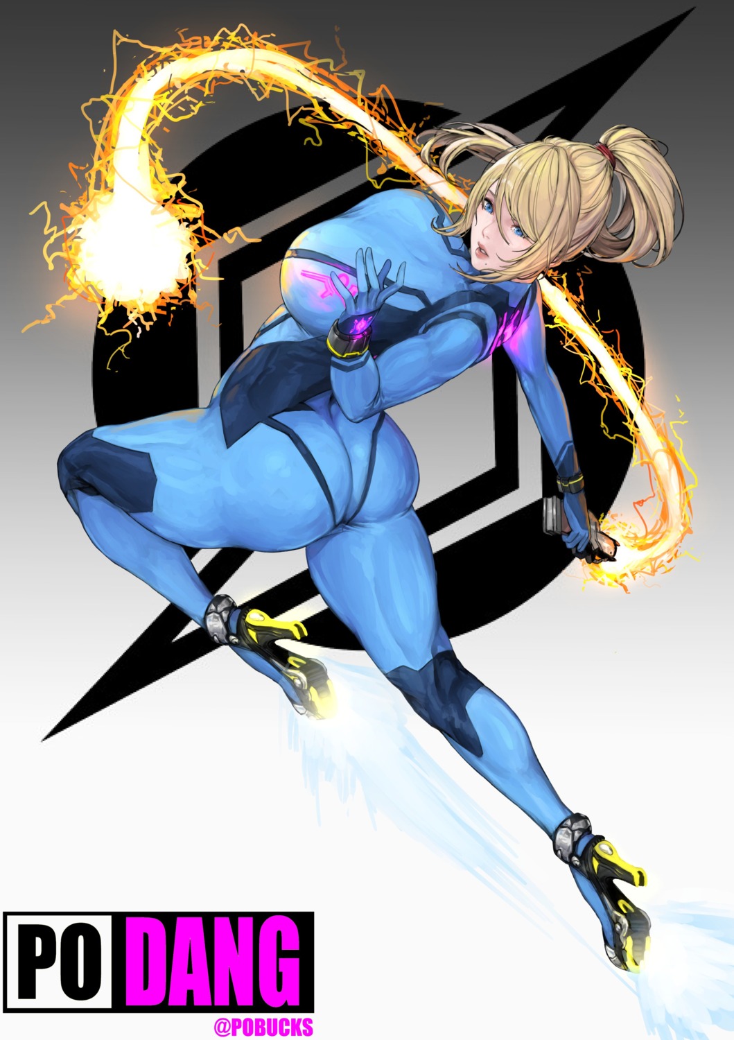ass, bodysuit, heels, metroid, paul_dang_(podang), samus_aran, weapon