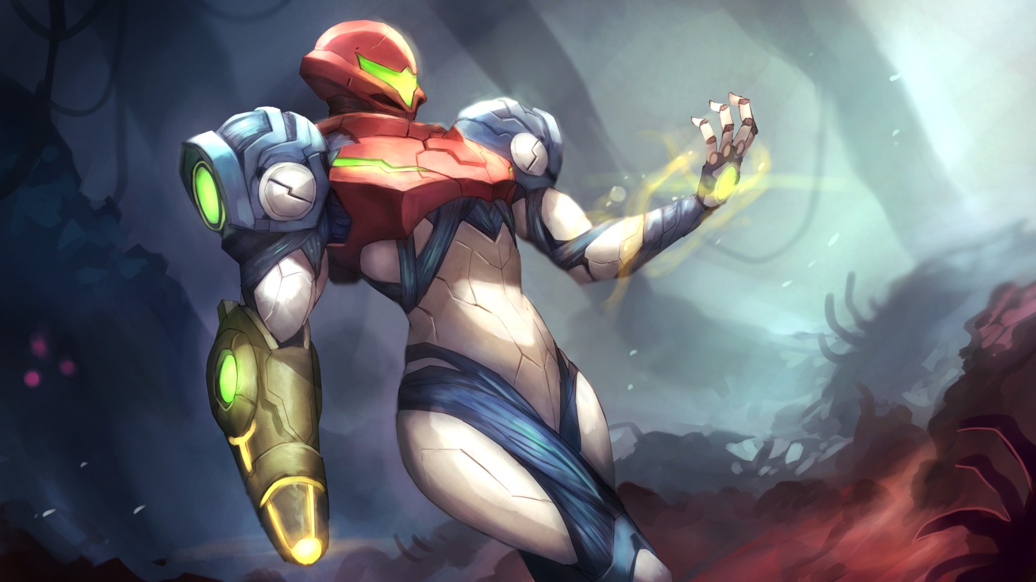 armor, bodysuit, metroid, metroid_dread, samus_aran, shiburingaru, wallpaper, weapon
