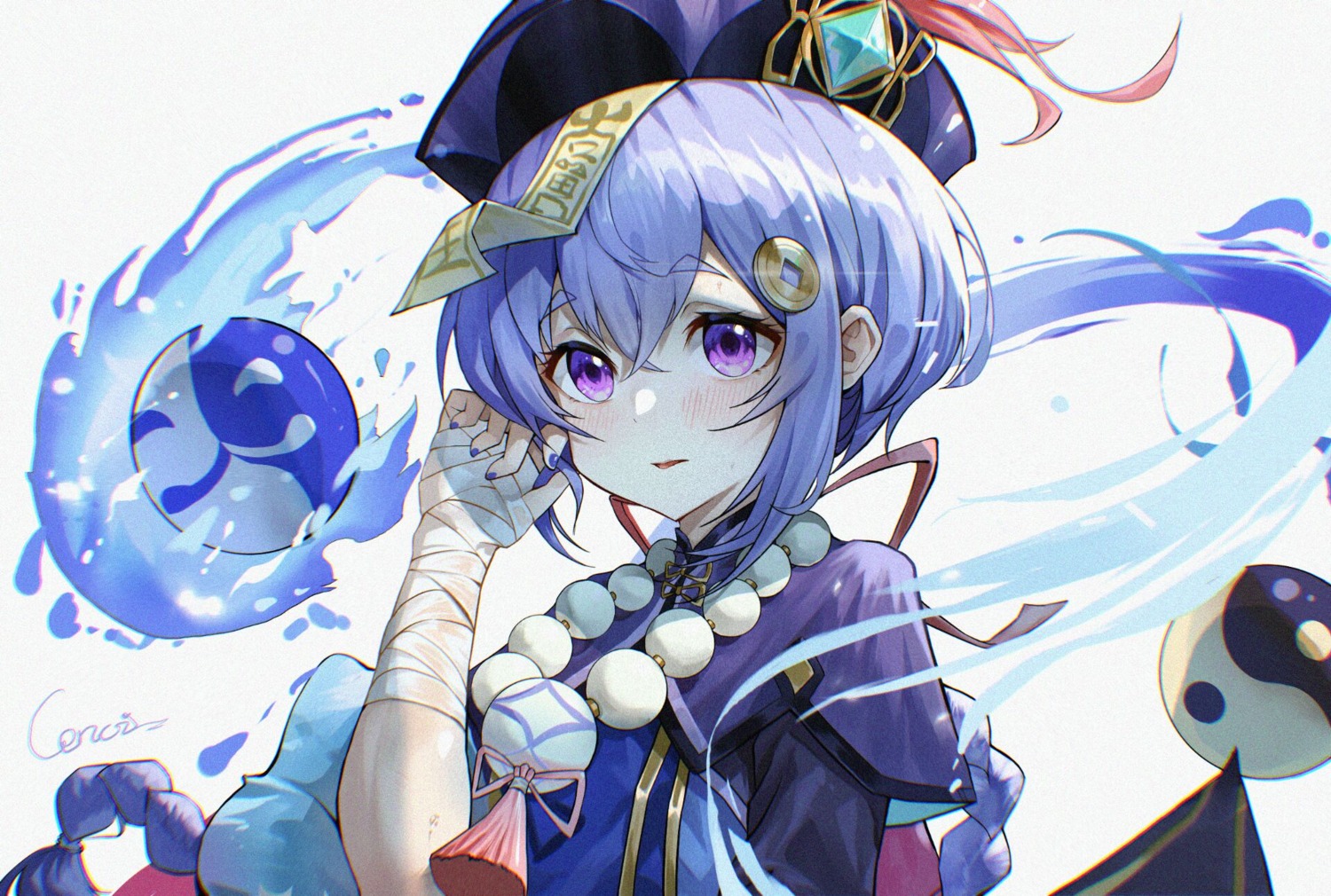 asian_clothes, bandages, di_qi_gang_guang, genshin_impact, qiqi