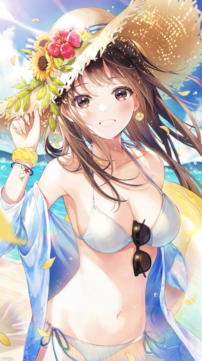 bikini, cleavage, megane, open_shirt, swimsuits, yuna_(deadawon)