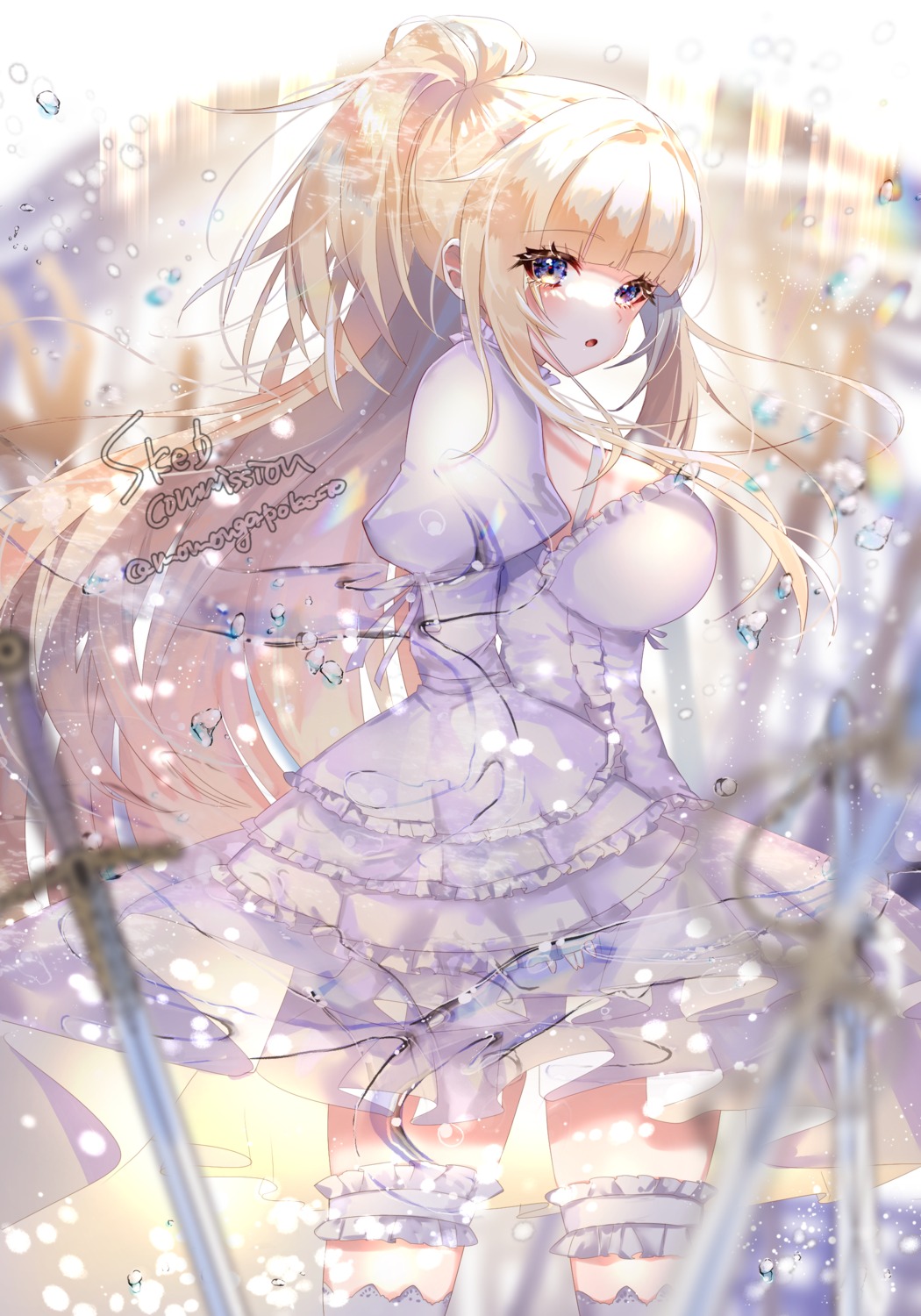 dress, garter, momongapoketto, thighhighs
