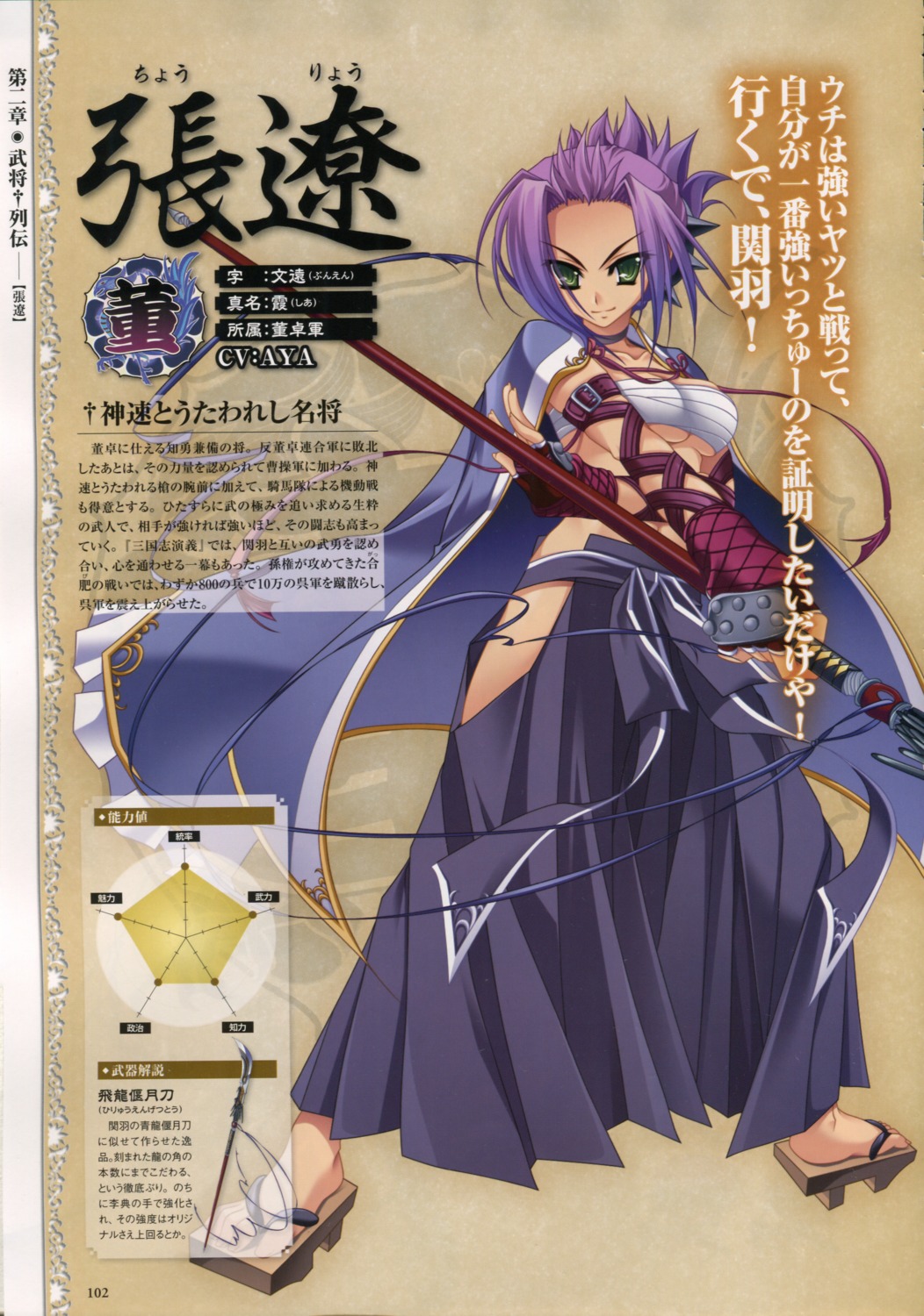 baseson, chouryou_bunen, japanese_clothes, koihime_musou, profile_page, sarashi, weapon