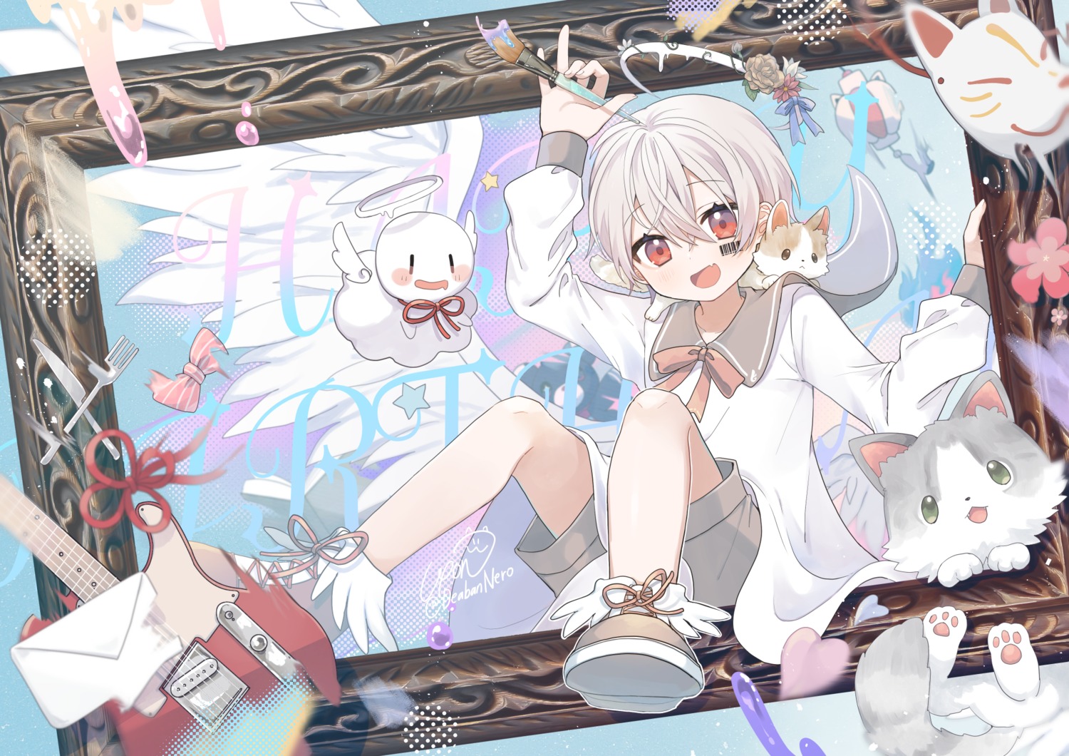 angel, seifuku, tattoo, wings, yamigirikuroko