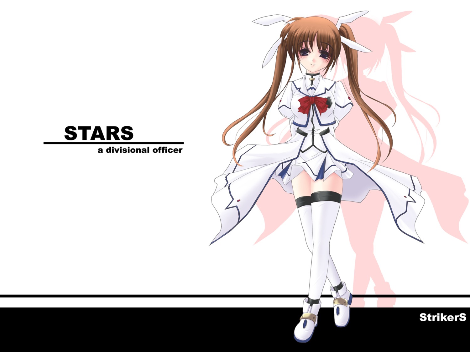frapowa, mahou_shoujo_lyrical_nanoha, mahou_shoujo_lyrical_nanoha_strikers, silhouette, takamachi_nanoha, thighhighs, wallpaper