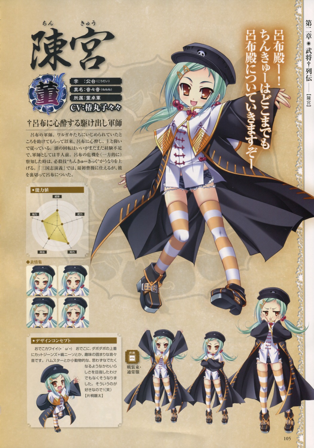 asian_clothes, baseson, character_design, chibi, chinkyuu, expression, koihime_musou, profile_page, thighhighs