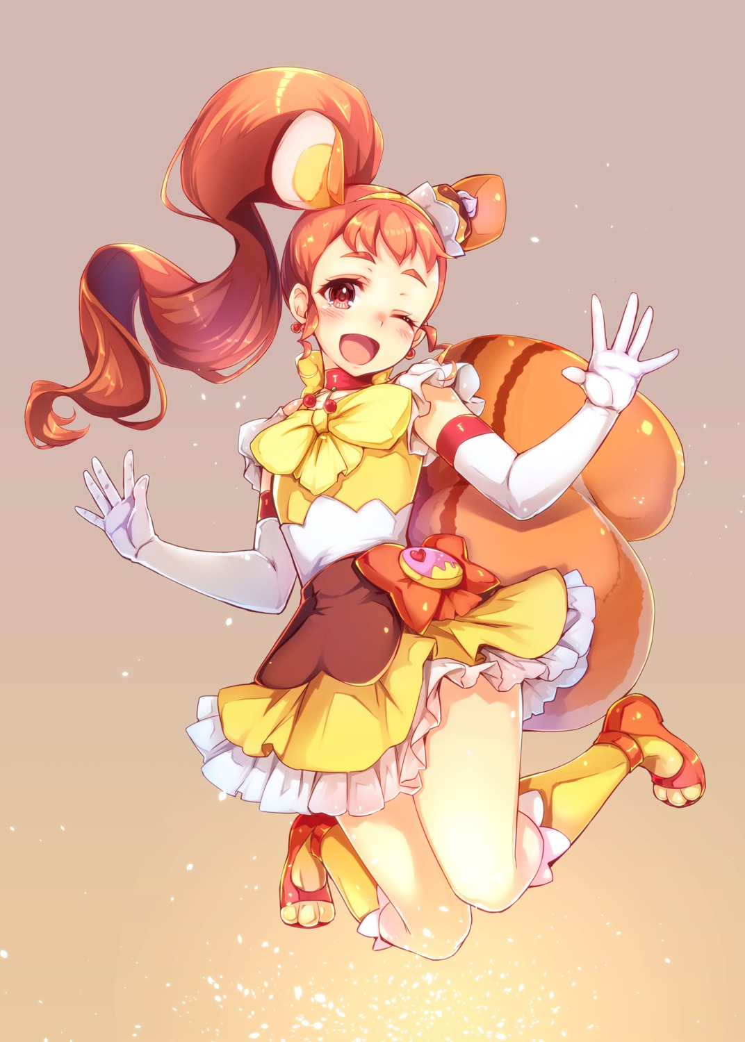 animal_ears, arisugawa_himari, kirakira_precure_a_la_mode, precure, satoochief, skirt_lift, tail, uniform