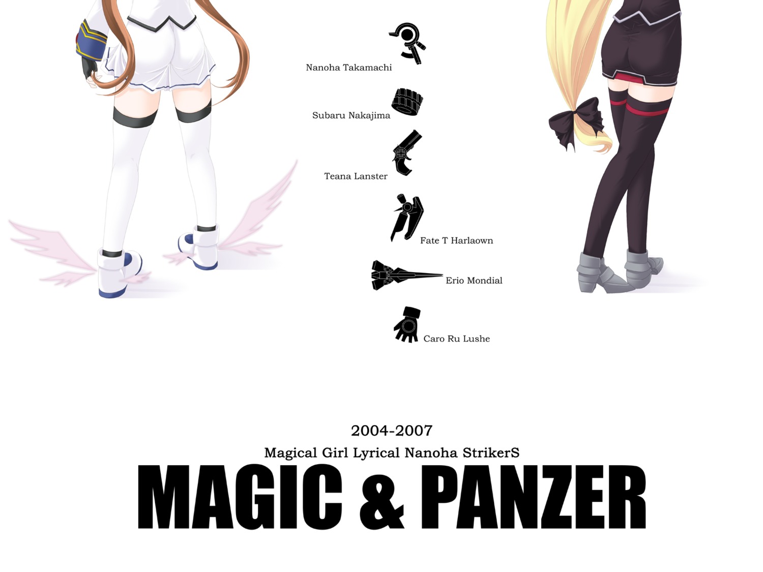 ass, fate_testarossa, frapowa, mahou_shoujo_lyrical_nanoha, mahou_shoujo_lyrical_nanoha_strikers, takamachi_nanoha, thighhighs, wallpaper