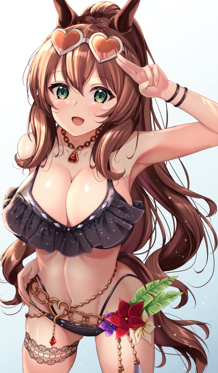 animal_ears, bikini, fukuda_shuushi, garter, maruzensky_(umamusume), megane, swimsuits, tail