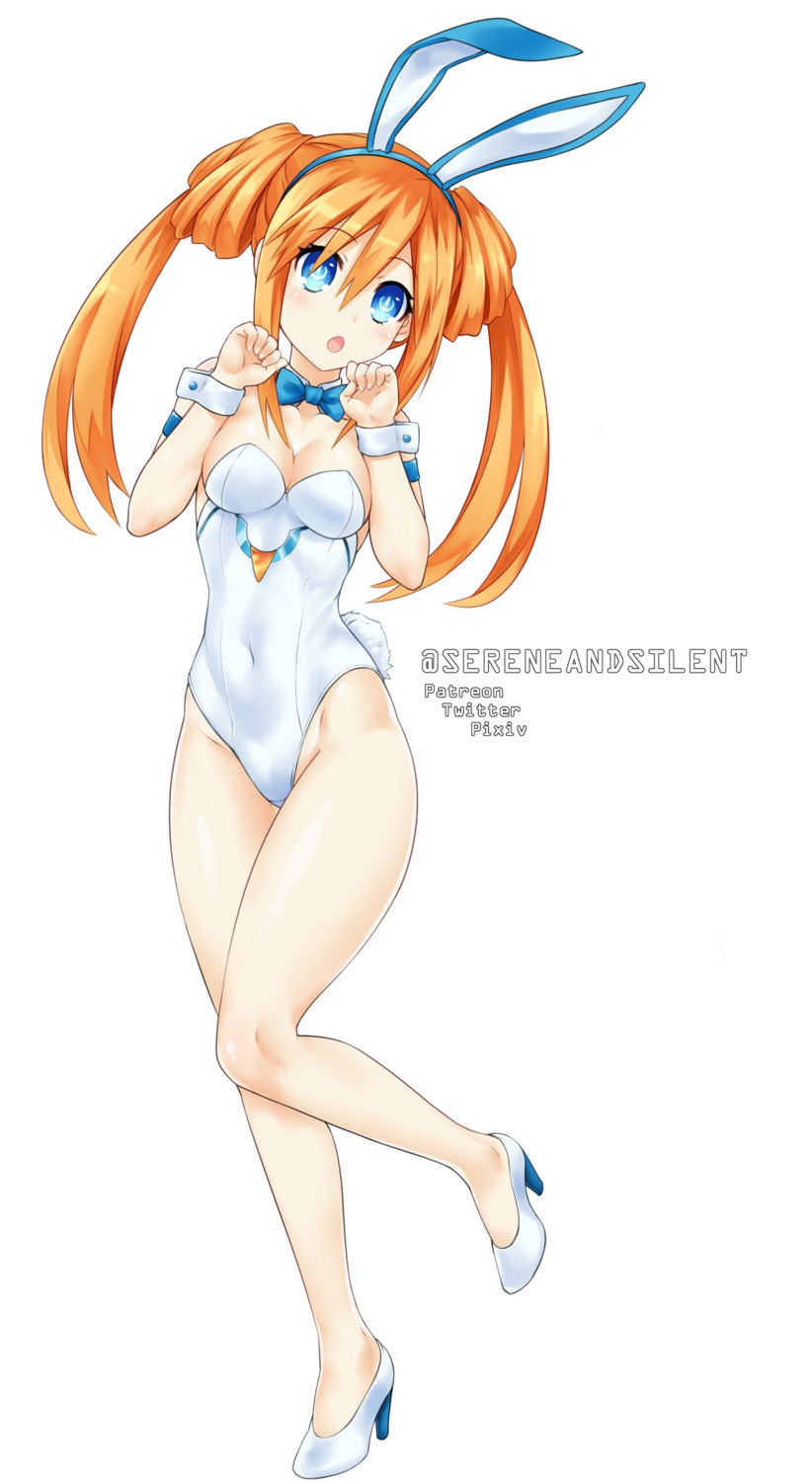 animal_ears, bunny_ears, bunny_girl, choujigen_game_neptune, cleavage, heels, no_bra, orange_heart, sereneandsilent, tail