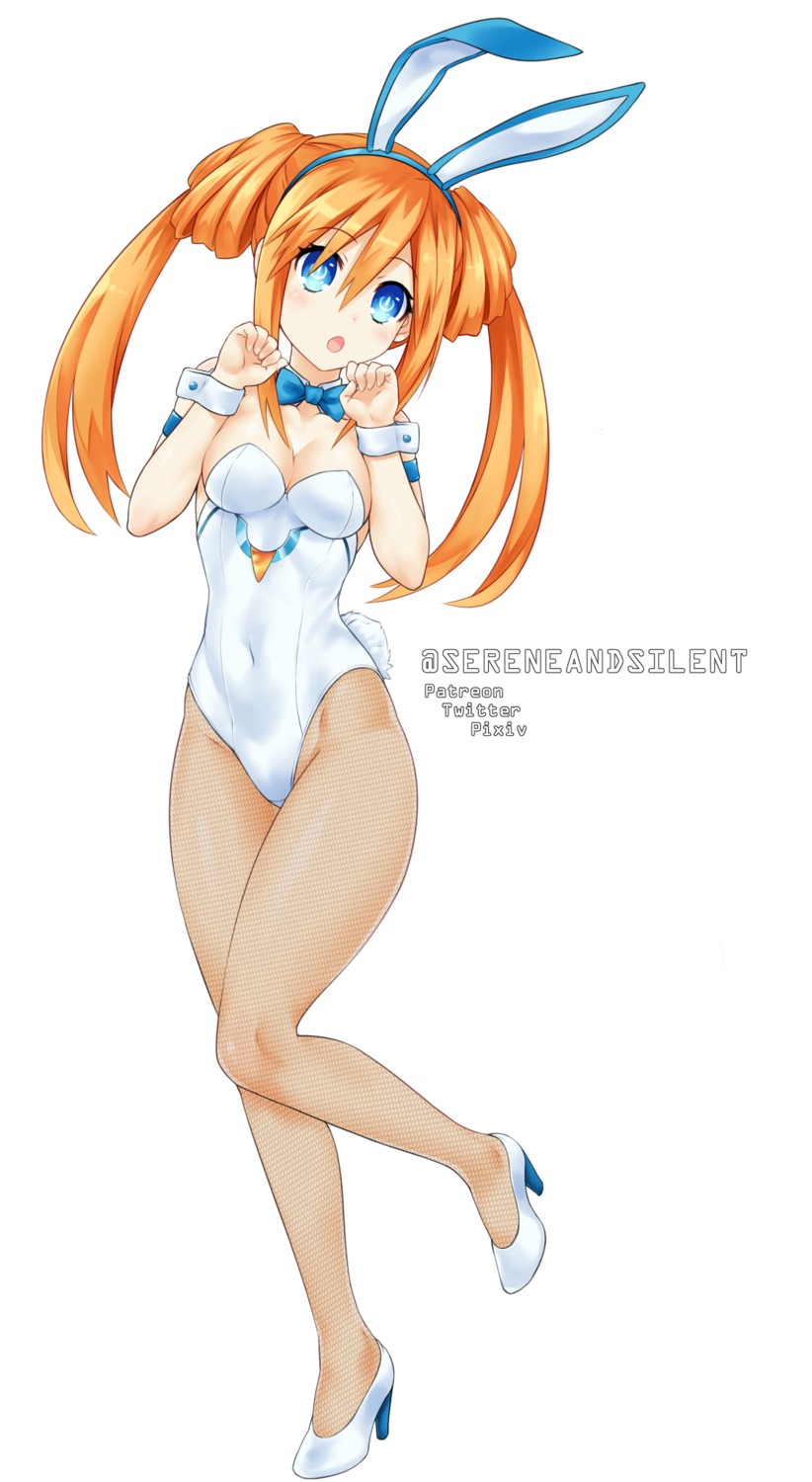 animal_ears, bunny_ears, bunny_girl, choujigen_game_neptune, cleavage, fishnets, heels, no_bra