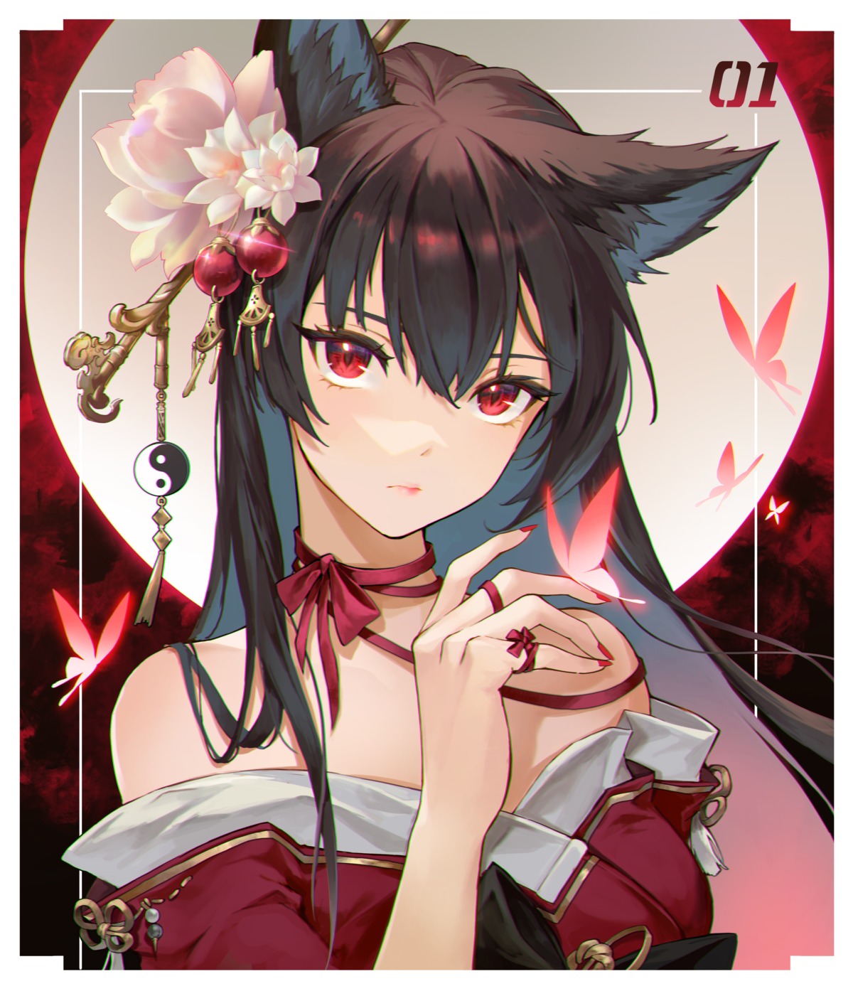 animal_ears, japanese_clothes, mingdosa, no_bra, open_shirt