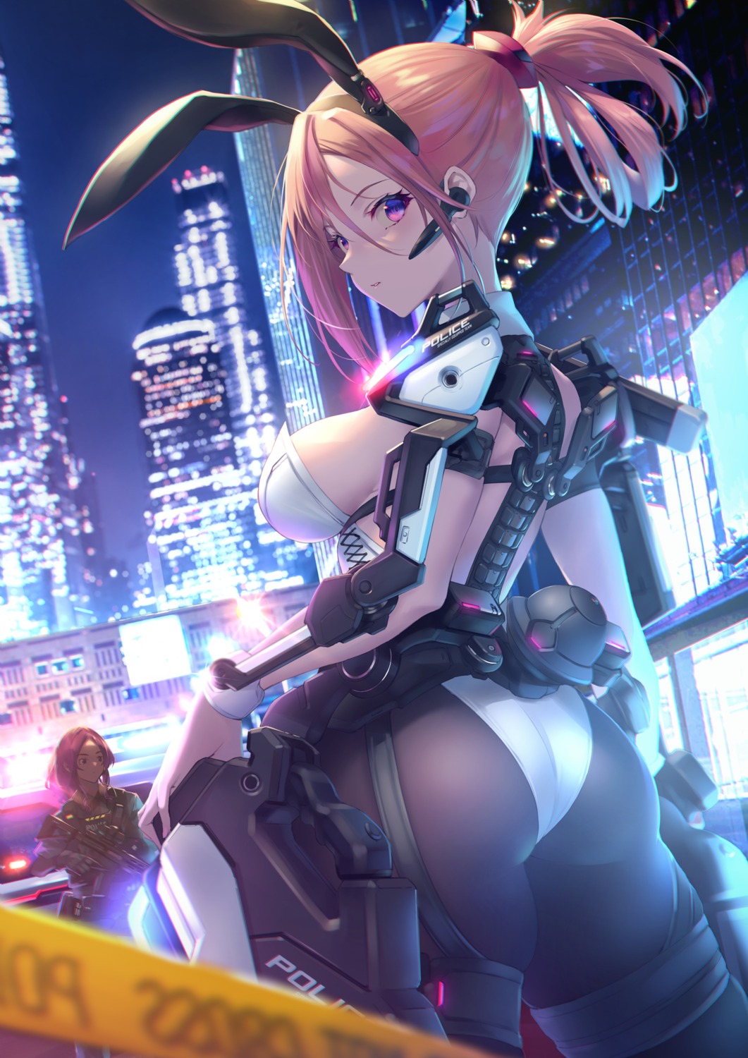 animal_ears, armor, ass, bunny_ears, bunny_girl, fukai_ryosuke, garter, gun