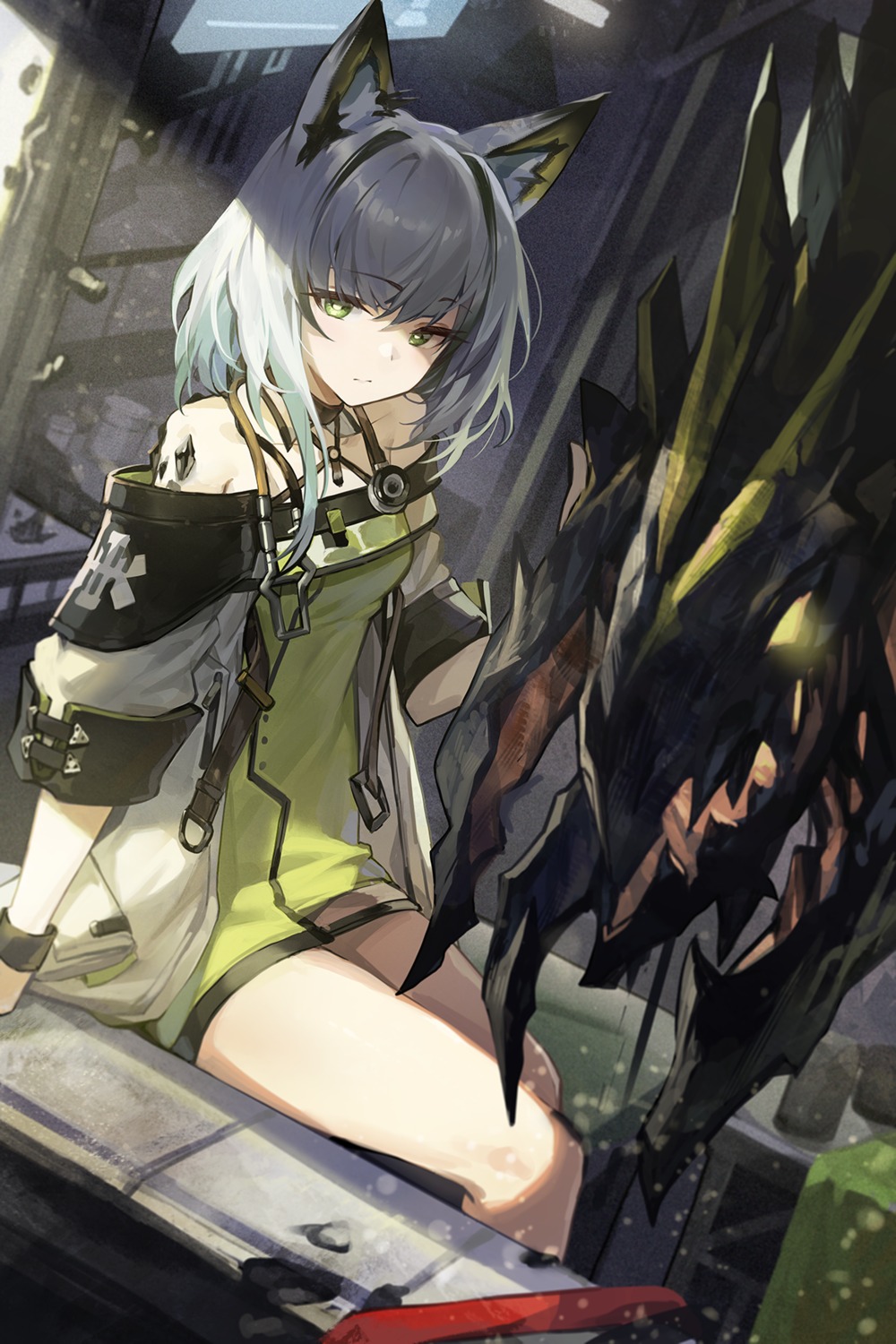 animal_ears, arknights, goomrrat, kal'tsit_(arknights), monster, see_through