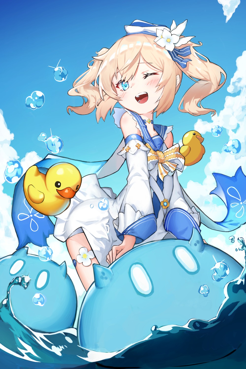 barbara_(genshin_impact), bluefish_0025, dress, garter, genshin_impact, skirt_lift, swimsuits