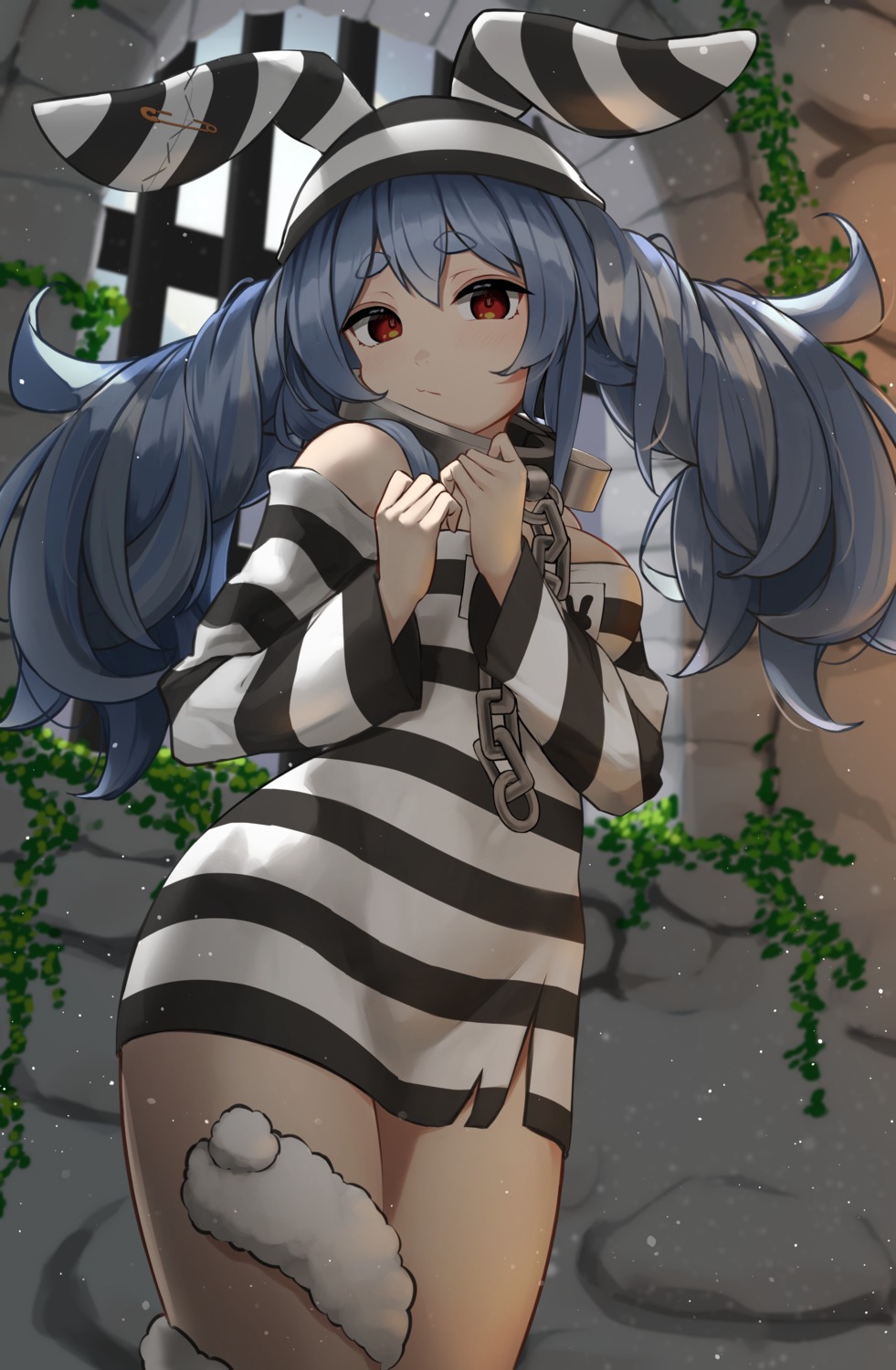akiki_(kiki), animal_ears, bunny_ears, dress, hololive, torn_clothes, usada_pekora